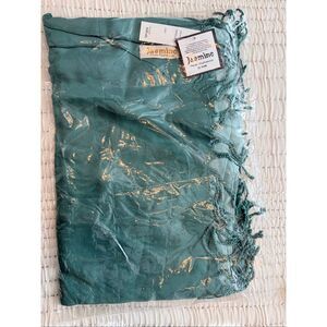 NWT Jasmine Faux Pashmina by KVM Teal Fringe Shawl Wrap Scarf Wedding Evening